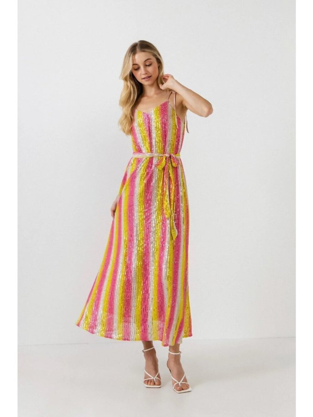 NWT Endless Rose STRIPED SEQUINS MAXI DRESS MULTI COLORED M